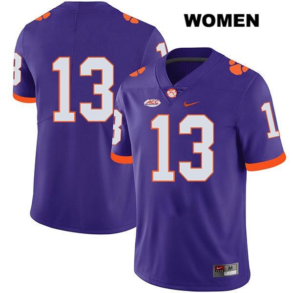 Women's Clemson Tigers #13 Brannon Spector Stitched Purple Legend Authentic Nike No Name NCAA College Football Jersey AQO7846RF